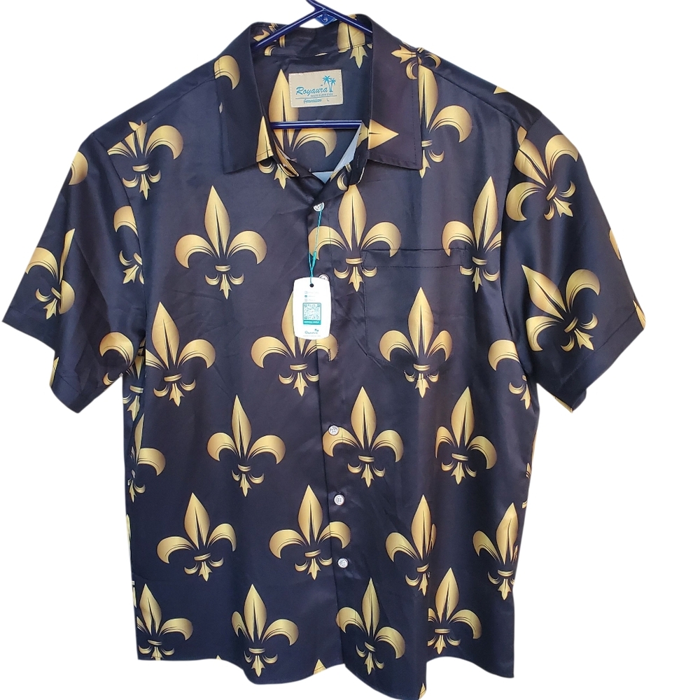 Share Royaura Hawaiian Shirt Fleur-de-lis Flower All over Print Men's NOT a NFL